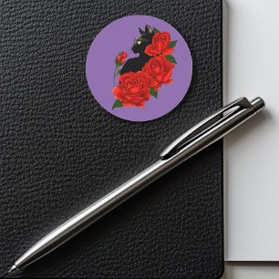Gotische Zwarte Kat Rode Rozen Paars Ronde Sticker
