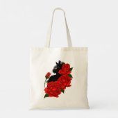 Gotische Zwarte Kat Rode Rozen Paars Tote Bag (Achterkant)