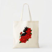 Gotische Zwarte Kat Rode Rozen Paars Tote Bag (Voorkant)