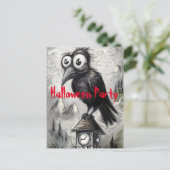 Gotische Zwarte Kraai Griezelfeest Halloween Party Briefkaart (Staand voorkant)
