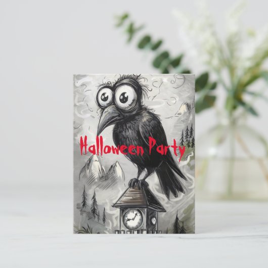 Gotische Zwarte Kraai Griezelfeest Halloween Party Briefkaart (Staand voorkant)