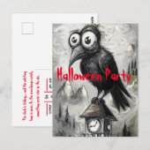 Gotische Zwarte Kraai Griezelfeest Halloween Party Briefkaart (Voorkant / Achterkant)