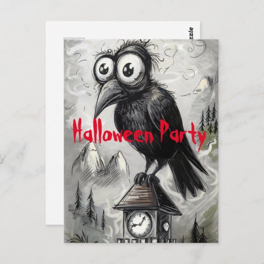 Gotische Zwarte Kraai Griezelfeest Halloween Party Briefkaart (Voorkant / Achterkant)