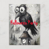 Gotische Zwarte Kraai Griezelfeest Halloween Party Briefkaart (Voorkant)