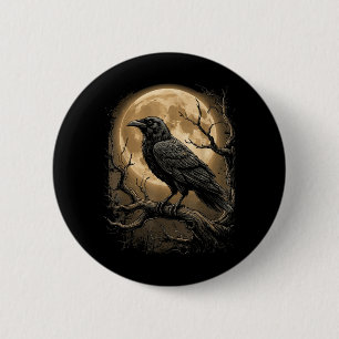 Gotische Zwarte Kraai Raaf Maan Donker Bos Vogel Ronde Button 5,7 Cm