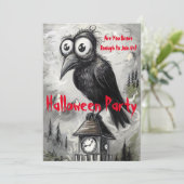 Gotische Zwarte Kraai & Toren Griezelig Halloween  Kaart (Staand voorkant)