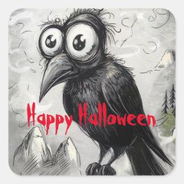 Gotische Zwarte Kraai & Toren Griezelige Halloween Vierkante Sticker