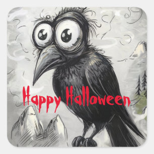 Gotische Zwarte Kraai & Toren Griezelige Halloween Vierkante Sticker