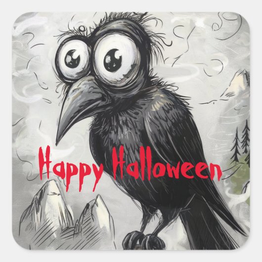 Gotische Zwarte Kraai & Toren Griezelige Halloween Vierkante Sticker (Voorkant)