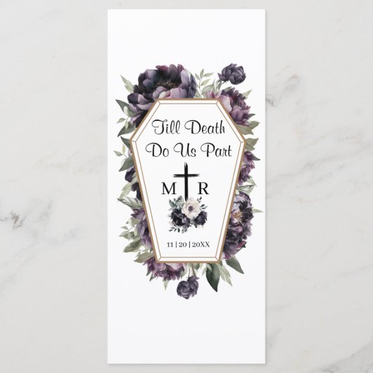 Gotische  Zwarte Pioenen Bruiloft Menu (Achterkant)