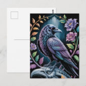 Gotische zwarte raaf met bloemen briefkaart (Voorkant / Achterkant)