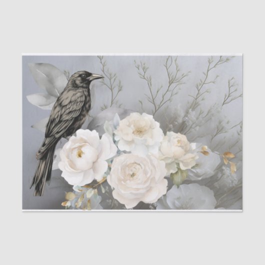 Gotische Zwarte Raaf Witte Bloemen Tissuepapier (Voorkant)