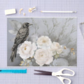Gotische Zwarte Raaf Witte Bloemen Tissuepapier (Craft)