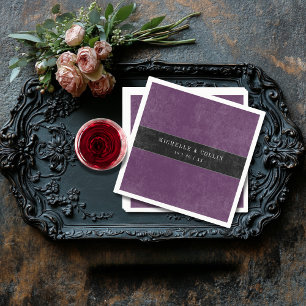 Gotische Zwarte Raaf & Zwarte Rozen Paarse Bruilof Servet