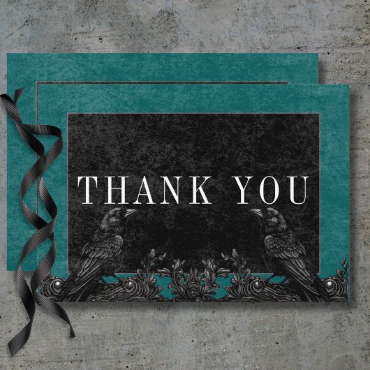 Gotische Zwarte Raaf & Zwarte Rozen Turquoise Deta Bedankkaart