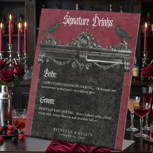 Gotische Zwarte Raven & Rozen Burgundy Trouwdranke Reclamebord Met Voetstuk