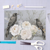 Gotische Zwarte Raven & Witte Bloemen Tissuepapier (Craft)