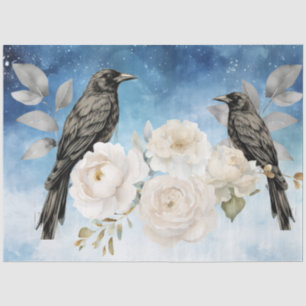 Gotische Zwarte Raven & Witte Bloemen Tissuepapier