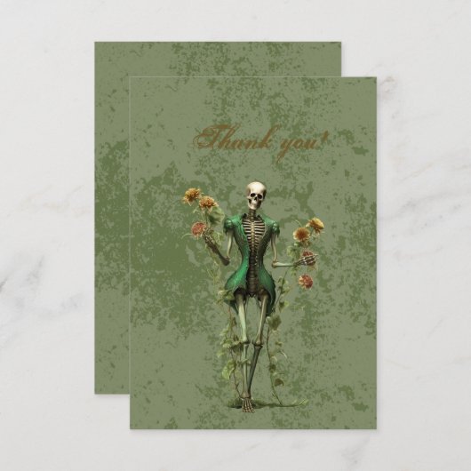 Gotische zwarte Roos op Grunge Green Dank u Bedankkaart (Voorkant / Achterkant)