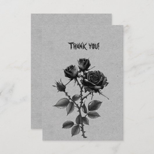 Gotische Zwarte Roos Op Staalgrijs Dank Je Bedankkaart (Voorkant / Achterkant)