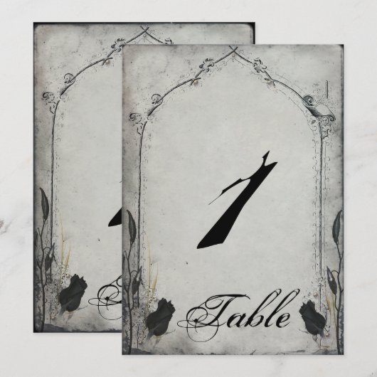 Gotische Zwarte Roos Traliewerk Huwelijk Tafelnumm Kaart (Voorkant / Achterkant)