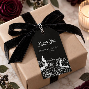 Gotische Zwarte Roos Vleermuis Spinnenweb Bruiloft Cadeaulabel