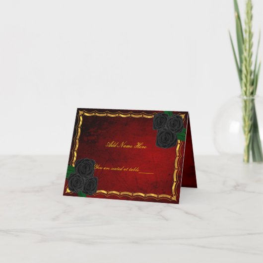 Gotische Zwarte Rozen Bloed Rode Trouwtafel Plaats Kaart (Voorkant)