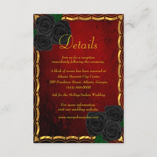 Gotische Zwarte Rozen Bloed Rood Trouwdetails Informatiekaartje (Voorkant)