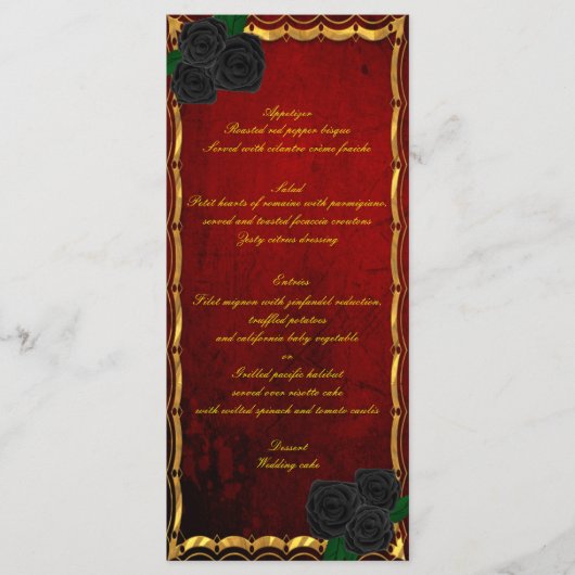 Gotische Zwarte Rozen Bloed Rood Trouwmenu Menu (Voorkant)