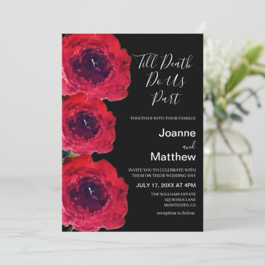 Gotische zwarte Rozen Bloemen Waterverf bruiloft Kaart (Staand voorkant)