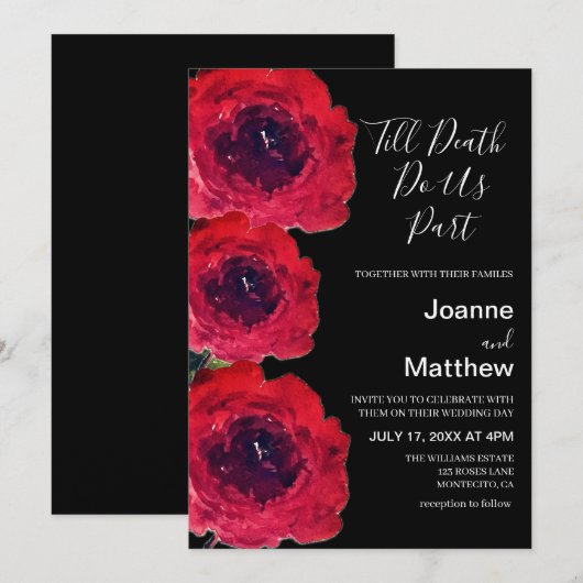 Gotische zwarte Rozen Bloemen Waterverf bruiloft Kaart (Voorkant / Achterkant)