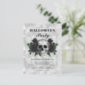 Gotische zwarte Rozen en schedel Halloween Party Briefkaart (Staand voorkant)