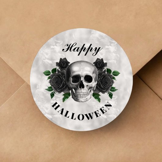 Gotische zwarte Rozen en schedel Halloween Ronde Sticker