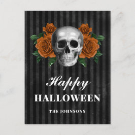 Gotische zwarte Rozen en schedel Happy Halloween Briefkaart