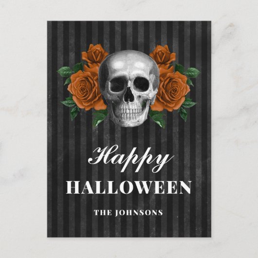 Gotische zwarte Rozen en schedel Happy Halloween Briefkaart (Voorkant)