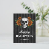Gotische zwarte Rozen en schedel Happy Halloween Briefkaart (Staand voorkant)