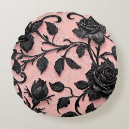 Gotische zwarte Rozen op de wijnstok Rond Kussen