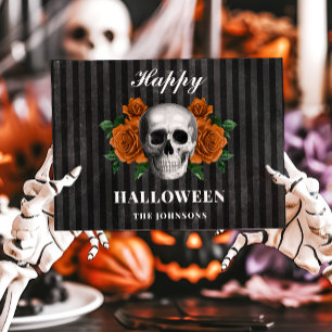 Gotische Zwarte Rozen & Schedel Gelukkig Halloween Kaart