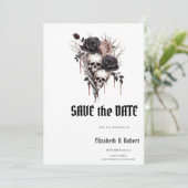Gotische Zwarte Rozen Schedels Bewaar De Datum Save The Date (Staand voorkant)