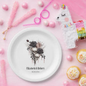 Gotische zwarte Rozen schedels bruiloft Papieren Bordje (Feest)