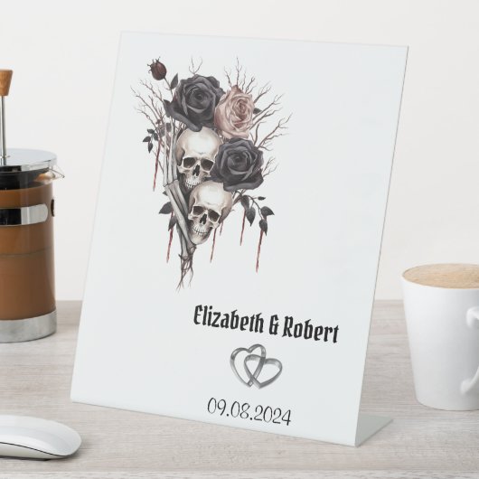 Gotische zwarte Rozen schedels bruiloft Reclamebord Met Voetstuk (Insitu)