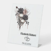 Gotische zwarte Rozen schedels bruiloft Reclamebord Met Voetstuk (Voorkant)