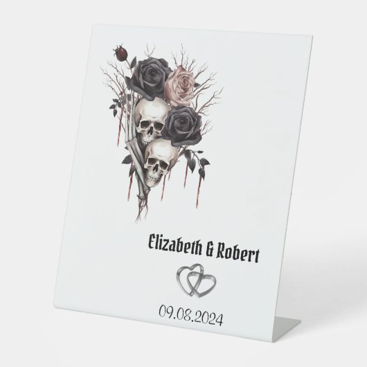 Gotische zwarte Rozen schedels bruiloft Reclamebord Met Voetstuk (Voorkant)