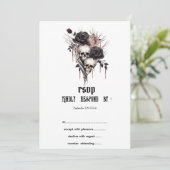 Gotische zwarte Rozen schedels RSVP Kaart (Staand voorkant)