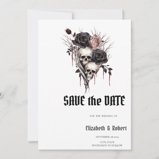 Gotische zwarte Rozen schedels slaan de datum op Save The Date (Voorkant)
