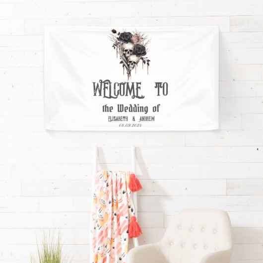 Gotische zwarte Rozen schedels Spandoek (Insitu)