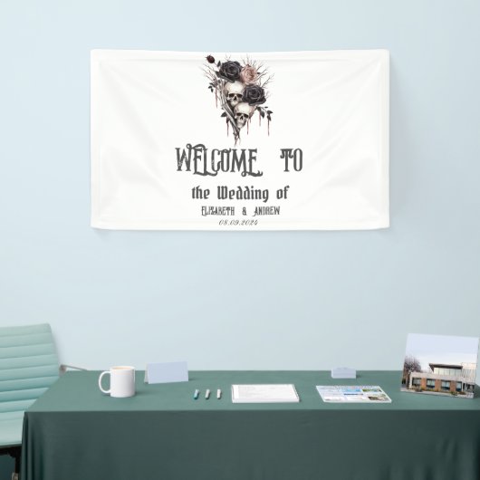 Gotische zwarte Rozen schedels Spandoek (Beurs)