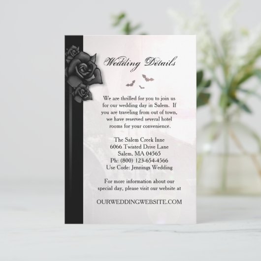 Gotische zwarte Rozen vleermuizen Matching Wedding Kaart (Staand voorkant)