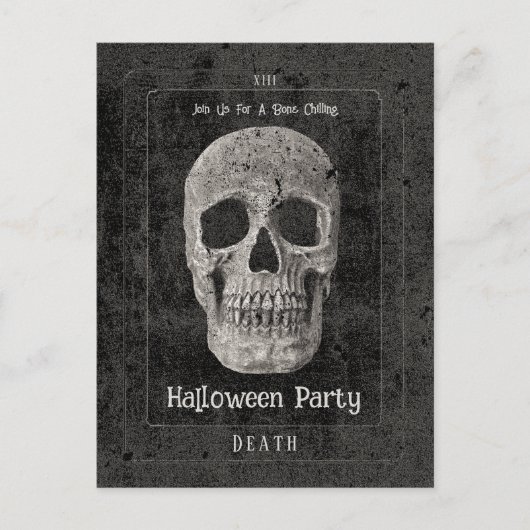 Gotische Zwarte Schedel Tarot Halloween Party Uitnodiging Briefkaart (Voorkant)