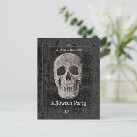 Gotische Zwarte Schedel Tarot Halloween Party Uitnodiging Briefkaart (Staand voorkant)